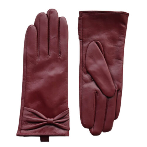 Women burgundy gloves with bow